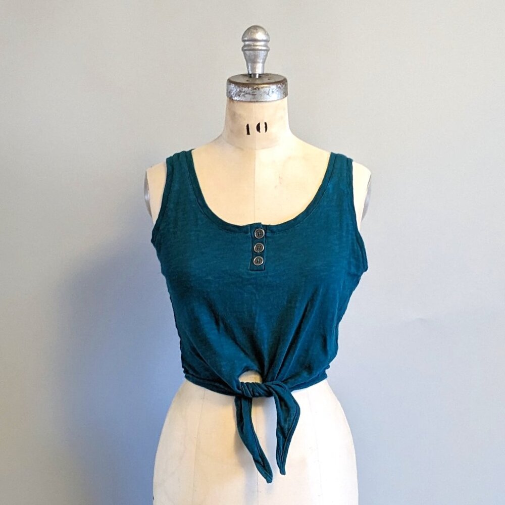 Retro Teal Tank Top with Tie Waist - Modcloth - Size XS